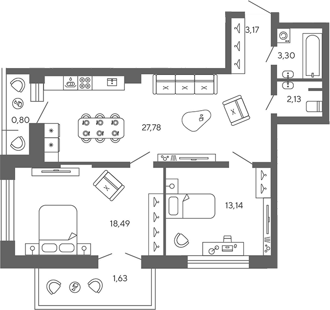 Планировка — Экоквартал Гармония, 3-комн., 68 м²