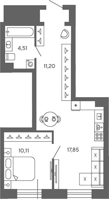 Планировка — Экоквартал Гармония, 2-комн., 44 м²