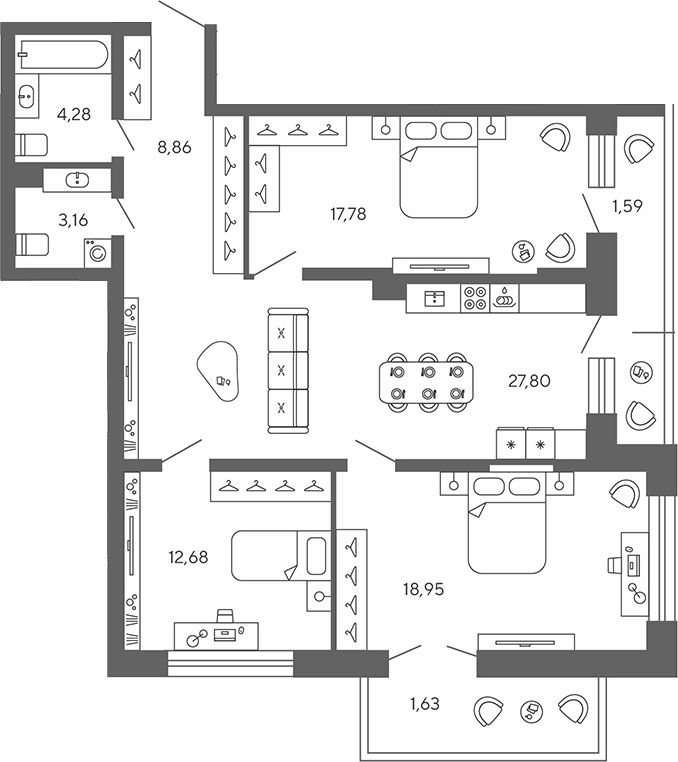 Планировка — Экоквартал Гармония, 4-комн., 94 м²