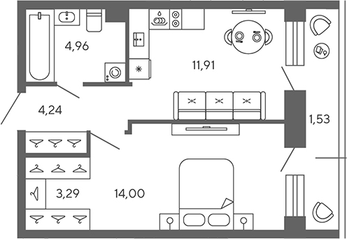 Планировка — Экоквартал Гармония, 1-комн., 38 м²