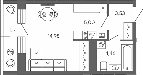 Планировка — Экоквартал Гармония, Студия, 28 м²