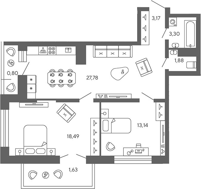 Планировка — Экоквартал Гармония, 3-комн., 67 м²