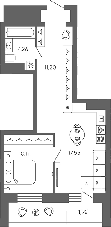 Планировка — Экоквартал Гармония, 2-комн., 43 м²