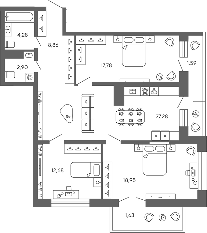 Планировка — Экоквартал Гармония, 4-комн., 93 м²