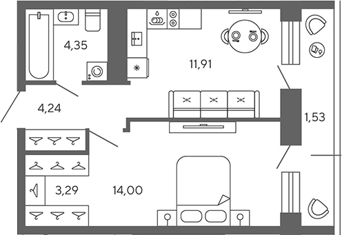 Планировка — Экоквартал Гармония, 1-комн., 38 м²