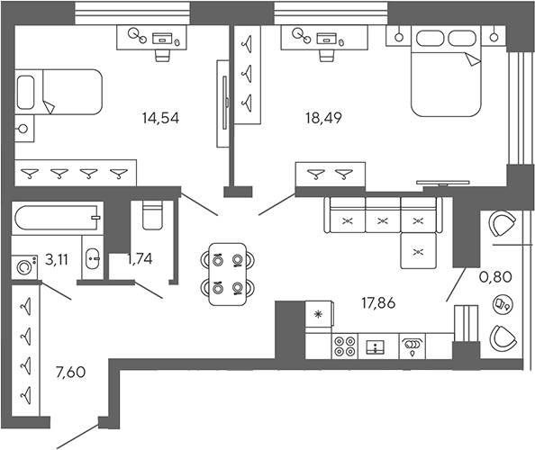 Планировка — Экоквартал Гармония, 3-комн., 63 м²