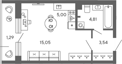 Планировка — Экоквартал Гармония, Студия, 28 м²