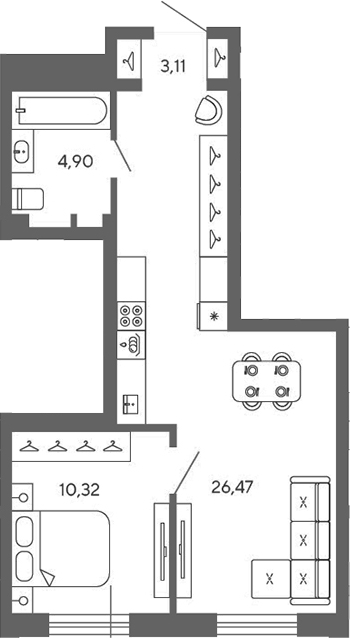 Планировка — Экоквартал Гармония, 1-комн., 45 м²
