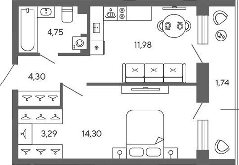 Планировка — Экоквартал Гармония, 1-комн., 39 м²