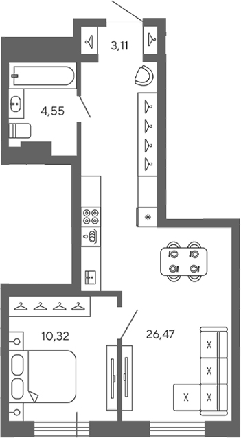Планировка — Экоквартал Гармония, 1-комн., 45 м²