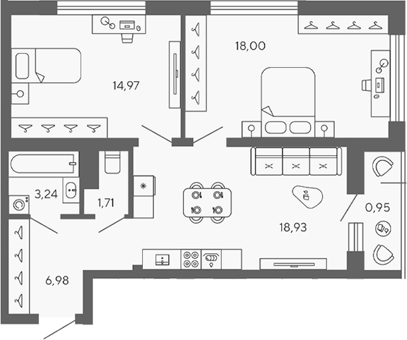 Планировка — Экоквартал Гармония, 2-комн., 64 м²