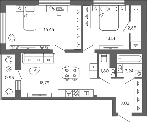 Планировка — Экоквартал Гармония, 2-комн., 63 м²