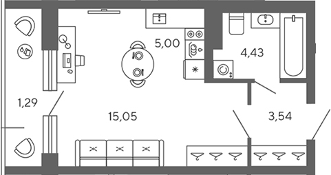 Планировка — Экоквартал Гармония, Студия, 28 м²