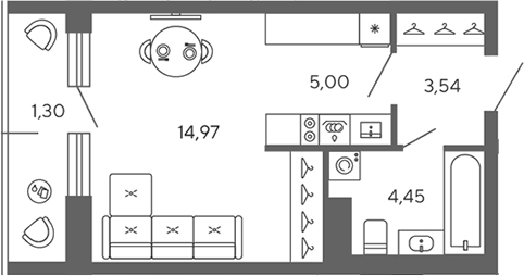 Планировка — Экоквартал Гармония, Студия, 28 м²
