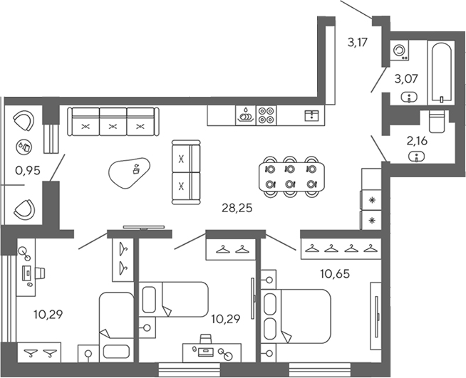 Планировка — Экоквартал Гармония, 3-комн., 68 м²