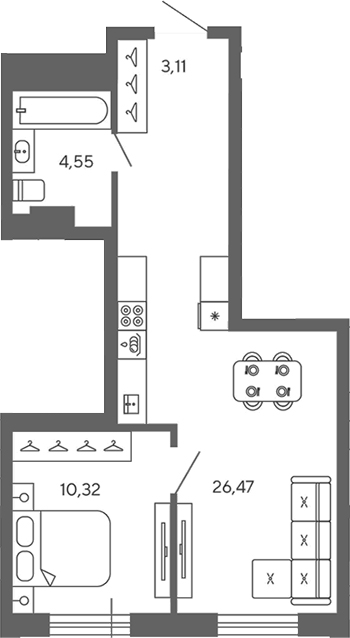 Планировка — Экоквартал Гармония, 1-комн., 47 м²