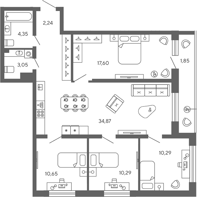 Планировка — Экоквартал Гармония, 4-комн., 93 м²
