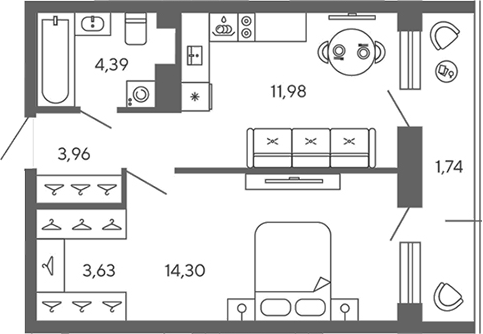 Планировка — Экоквартал Гармония, 1-комн., 38 м²