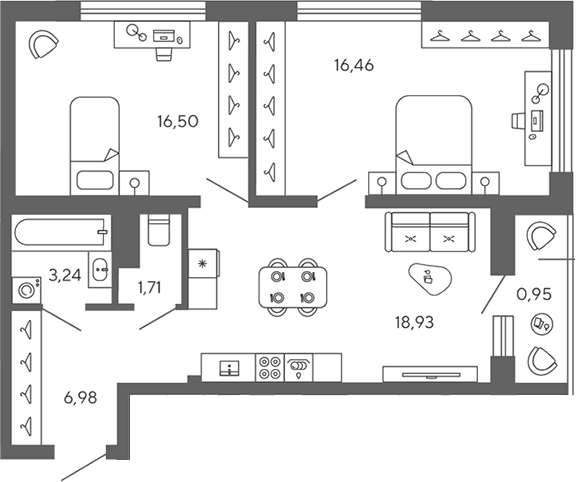 Планировка — Экоквартал Гармония, 2-комн., 64 м²