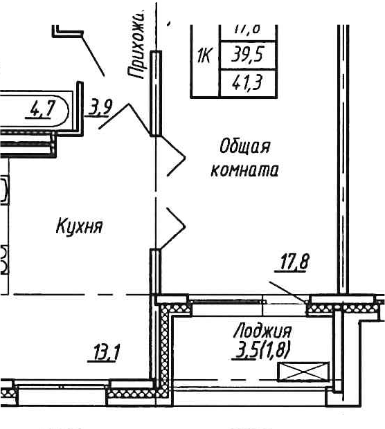 Планировка — Сибирь, 1-комн., 40 м²