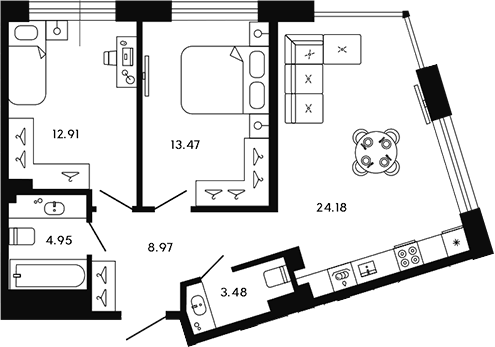 Планировка — 17/33, 3-комн., 68 м²