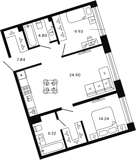 Планировка — 17/33, 3-комн., 68 м²