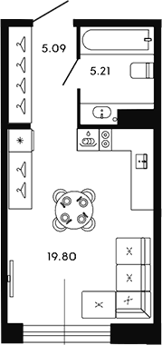 Планировка — 17/33, Студия, 30 м²