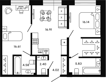 Планировка — 17/33, 3-комн., 66 м²