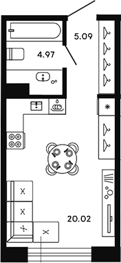 Планировка — 17/33, Студия, 30 м²