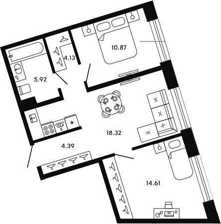 Планировка — 17/33, 3-комн., 59 м²