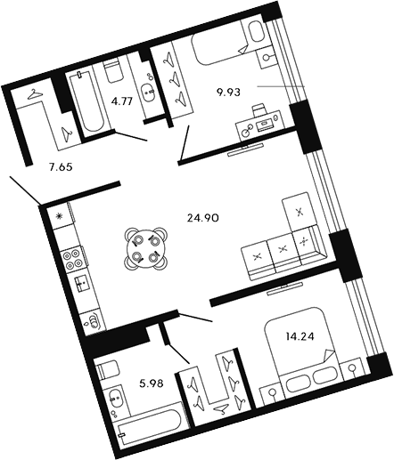 Планировка — 17/33, 3-комн., 67 м²
