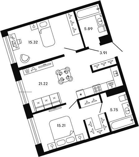 Планировка — 17/33, 3-комн., 67 м²
