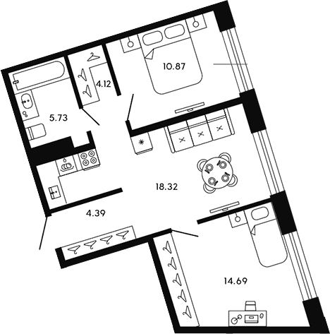 Планировка — 17/33, 3-комн., 58 м²