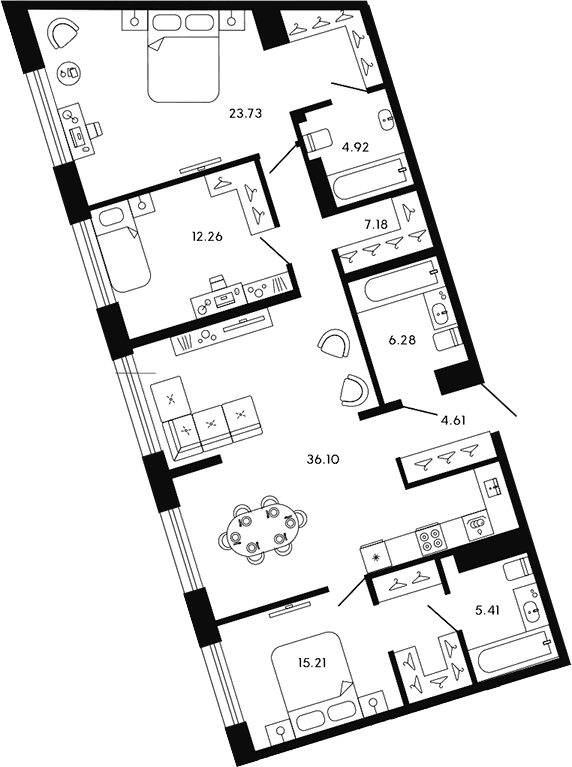 Планировка — 17/33, 4-комн., 116 м²