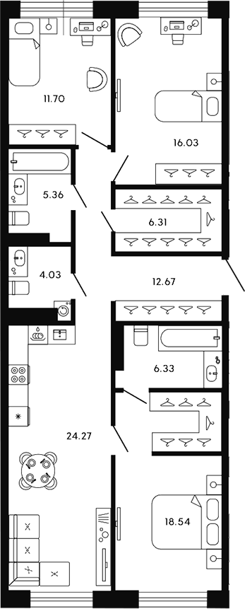 Планировка — 17/33, 4-комн., 105 м²