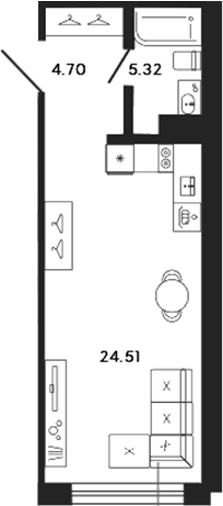 Планировка — 17/33, Студия, 35 м²