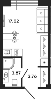 Планировка — 17/33, Студия, 25 м²