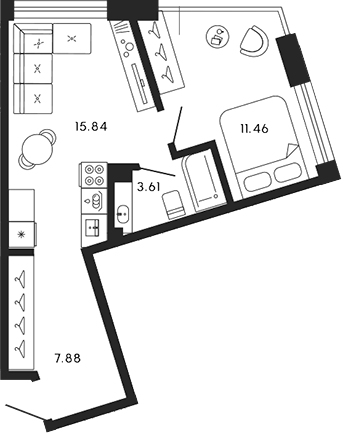 Планировка — 17/33, 2-комн., 39 м²