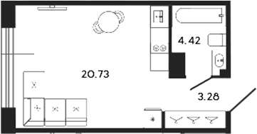 Планировка — 17/33, Студия, 28 м²