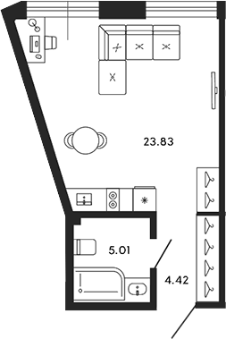Планировка — 17/33, Студия, 33 м²
