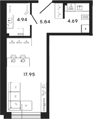 Планировка — 17/33, Студия, 33 м²