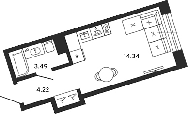 Планировка — 17/33, Студия, 22 м²
