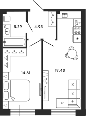 Планировка — 17/33, 2-комн., 44 м²