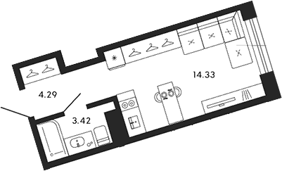 Планировка — 17/33, Студия, 22 м²