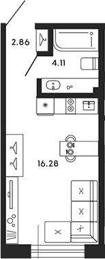 Планировка — 17/33, Студия, 23 м²