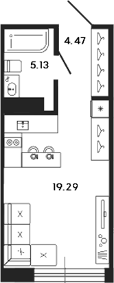 Планировка — 17/33, Студия, 29 м²