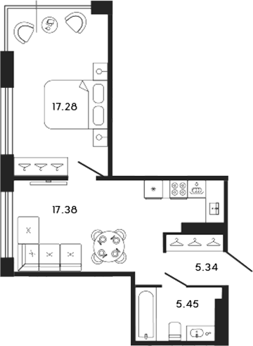 Планировка — 17/33, 2-комн., 45 м²