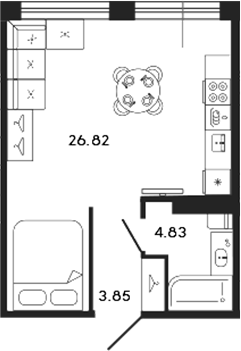 Планировка — 17/33, Студия, 36 м²