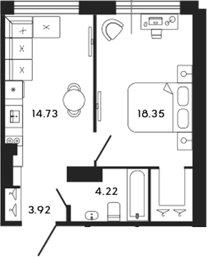 Планировка — 17/33, 2-комн., 41 м²
