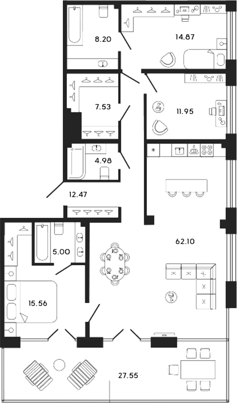 Планировка — 17/33, 4-комн., 143 м²